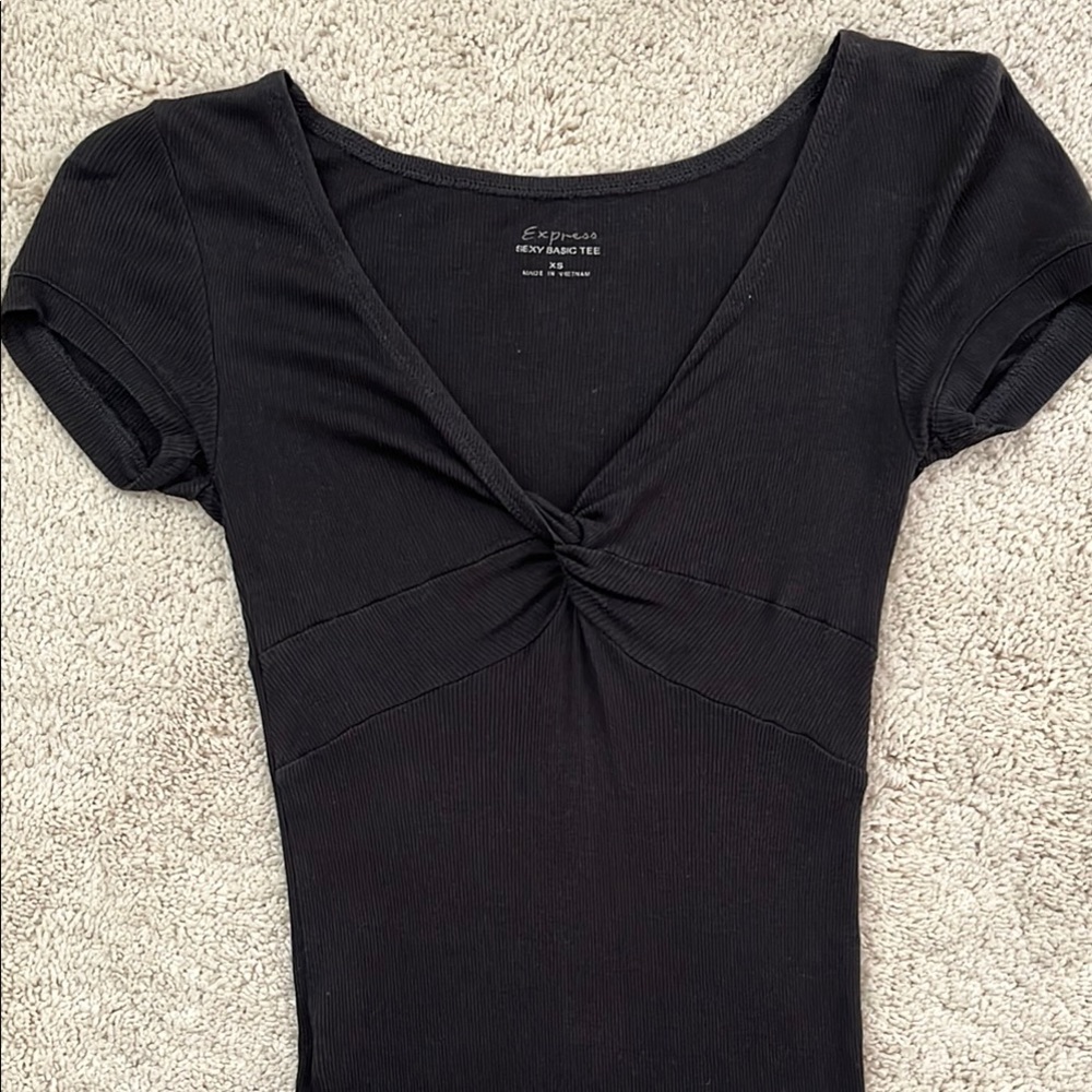 Express Black Ribbed and Fitted Tee - Picture 2 of 3